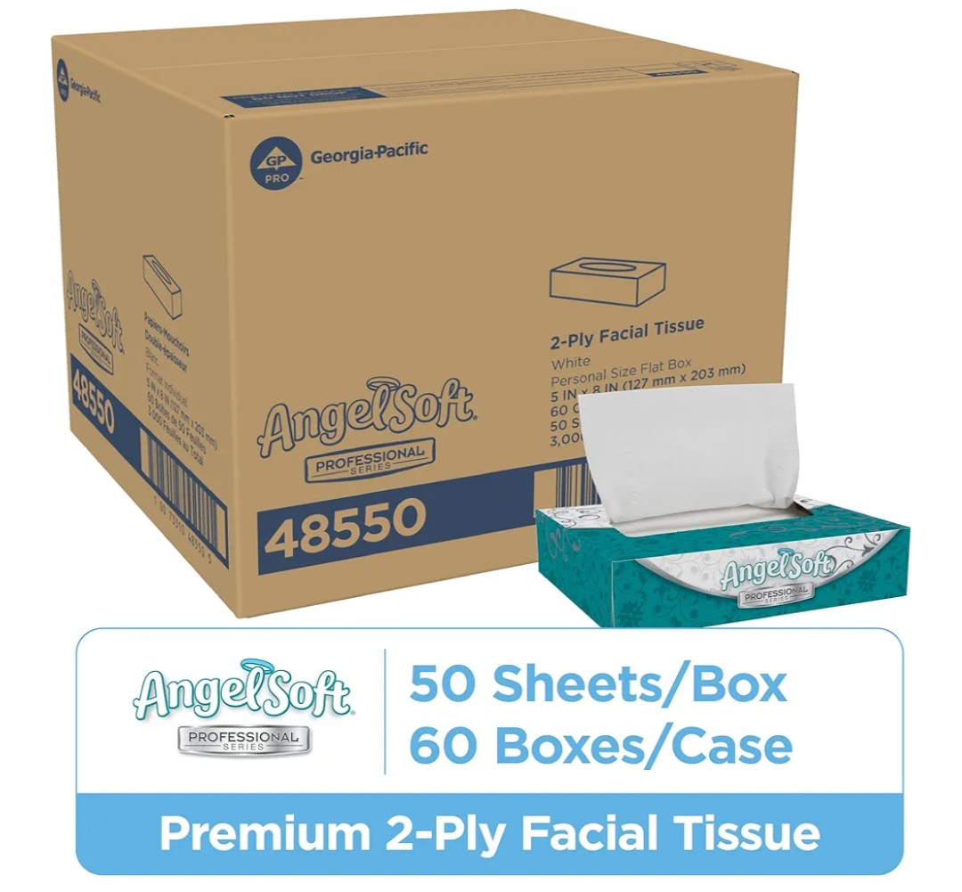 Angel Soft 2 ply 50 sheet 60 boxes facial tissue.