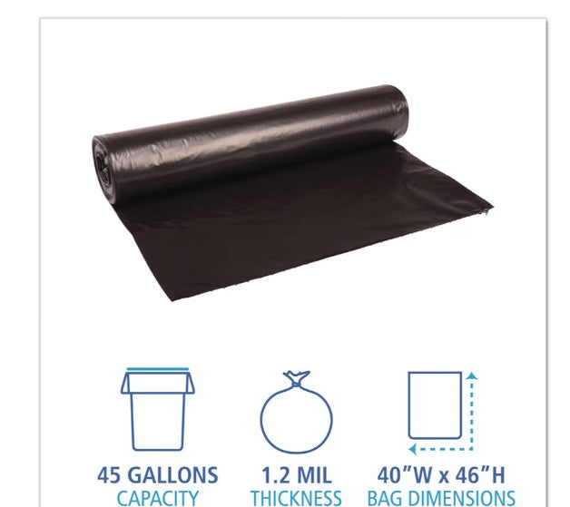 Boardwalk 517 SH-Grade Repro Can Liners, 40x46, 45gal, 1.2mil, Black, 10 Bag/Roll, 10 Roll/CT